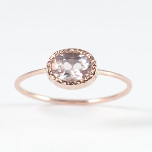 Oval Morganite Engagement Ring in 14k Rose Gold and Secret Heart, Peach Pink Morganite Ring, Non Diamond Engagement Ring, Handmade Ring