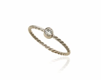 Anillo de compromiso de diamantes .10CT en oro blanco 14k, anillo de diamante solitario, anillo de bodas de diamante, único compromiso