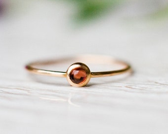 Red garnet Stacking Ring handcrafted in 14k yellow gold, Red Gemstone Ring, January Birthstone Ring with Hidden Heart, Christmas gift