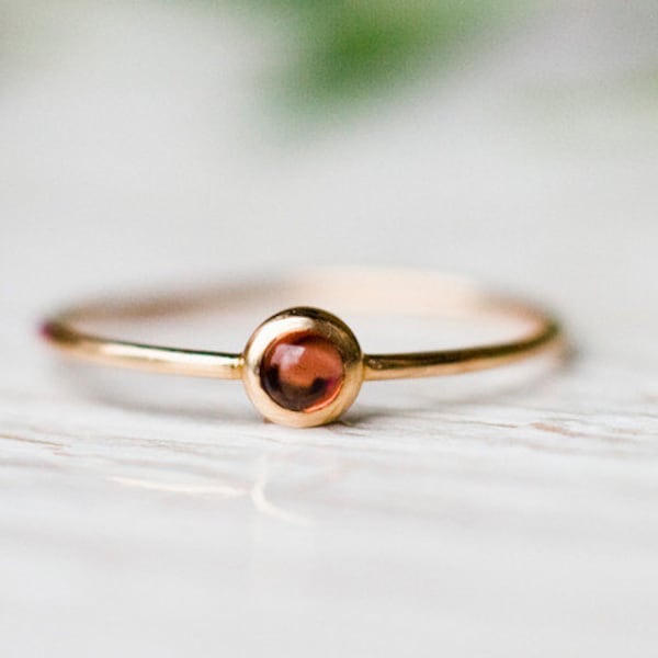 Red garnet Stacking Ring handcrafted in 14k yellow gold, Red Gemstone Ring, January Birthstone Ring with Hidden Heart, Christmas gift