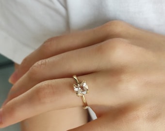 Kussen gesneden Morganite ring-Morganite verlovingsring in 14k geel goud-unieke handgemaakte verlovingsring