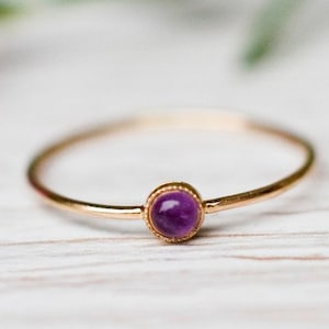 Minimalist Ring-Dainty Gold Ring- Amethyst Ring-February Birthstone Gift-Valentine&#39;s Day Gift