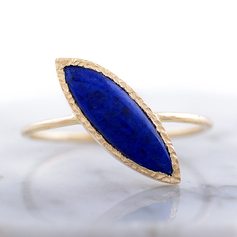 Lapis Lazuli Ring in 14k gold, Marquise Ring, Statement Ring, Handmade gold ring, Secret heart ring image 4