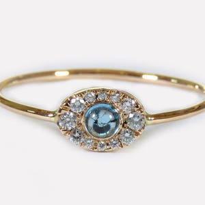 Anillo de compromiso de halo, anillo de diamantes y topacio azul, anillo de piedra preciosa azul, joyería de oro rosa, anillo de compromiso de topacio natural, anillo de oro hecho a mano imagen 1