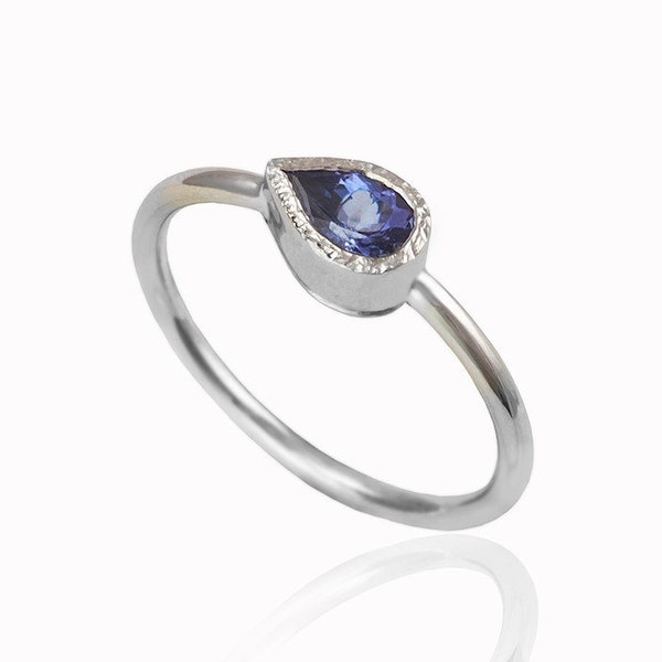 14k White Gold Tanzanite Teardrop Ring - December Birthstone Ring