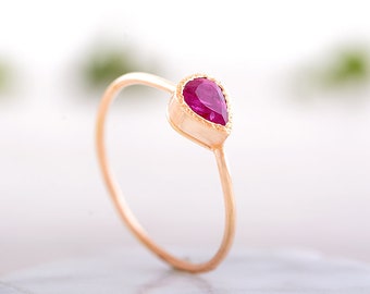 Rubin Ring, Träne Ring, 14 k Gold Ring, Ruby Verlobungsring, Edelstein Ring, Geburtstagsgeschenk, Juli Geburtsstein, Geschenk für sie