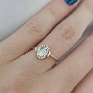 Oval Moonstone Engagement Ring Handcrafted 'Dream' Engagement Ring With Natural Moonstone and Diamonds I Moonstone Halo Engagement Ring image 4