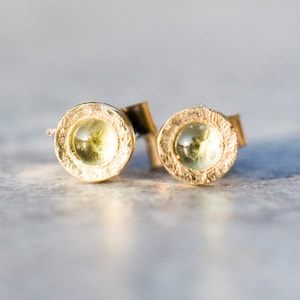 Green Round Peridot Stud Earrings-Solid 14k Yellow, White, Rose Gold, Peridot Stud Earrings,  August Birthstone, Gift For Mom, Sister