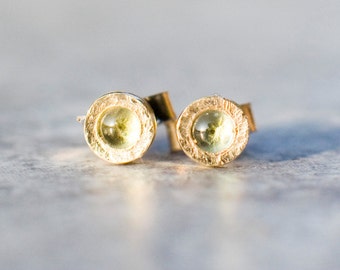 Green Round Peridot Stud Earrings-Solid 14k Yellow, White, Rose Gold, Peridot Stud Earrings,  August Birthstone, Gift For Mom, Sister