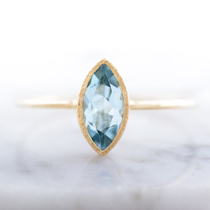 Aquamarine Engagement Ring, Marquise Aquamarine Ring in 14k Yellow Gold, Handmade Engagement Ring, Romantic Wedding Ring