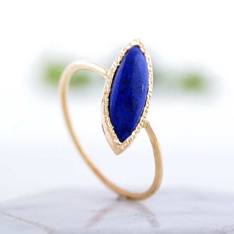 Lapis Lazuli Ring in 14k gold, Marquise Ring, Statement Ring, Handmade gold ring, Secret heart ring image 1