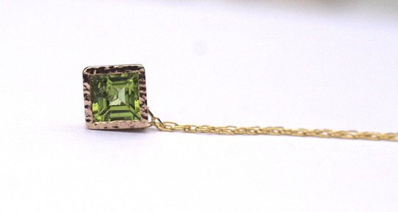 14k Gold Peridot Necklace For Women, Princess Cut, Square Stone, Green Necklace in Solid 14k Gold, Bridal Necklace, Handmade Jewelry image 1