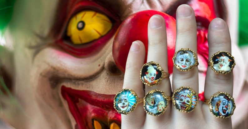 Terrifying clown rings, brass adjustable gifts for her 