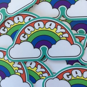 GAAAAAAY! rainbow vinyl weather proof sticker, bumper sticker, Pride, gay