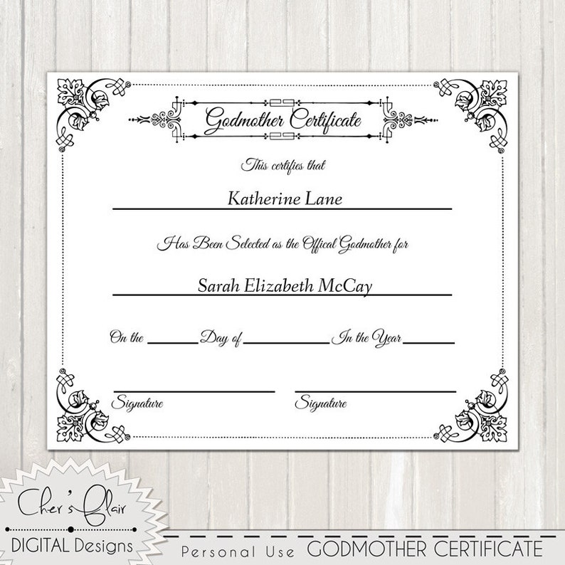 Godmother Certificate Free Printable