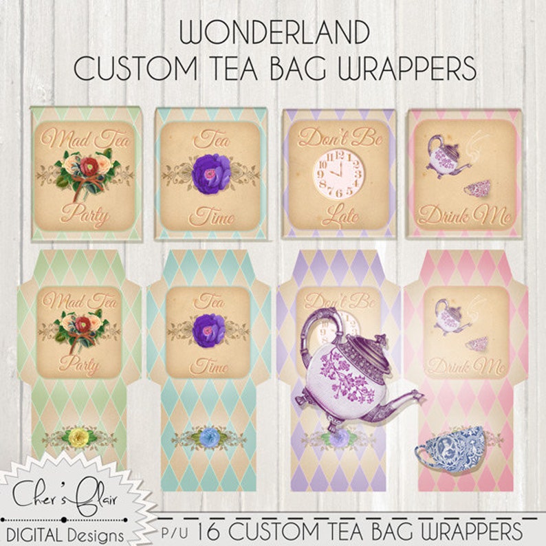 WONDERLAND TEA BAG Wrapper Tea Party Tea Wrappers Custom Tea Etsy