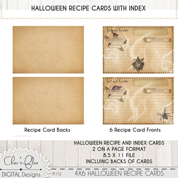 halloween recipe cards printable recipe cards tabbed recipe etsy halloween recipe cards