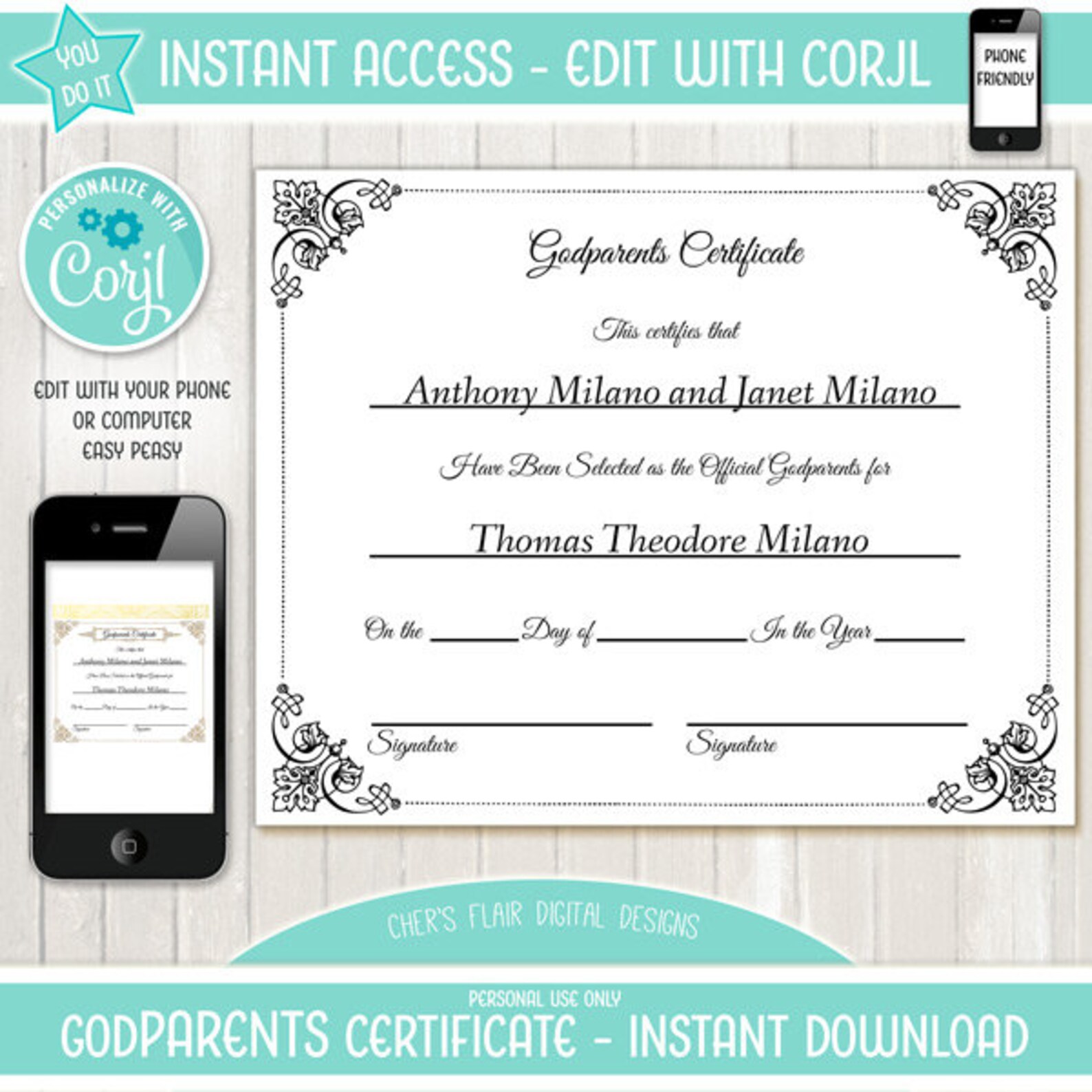 GODPARENTS CERTIFICATE DIY Official Godparents Certificate Etsy