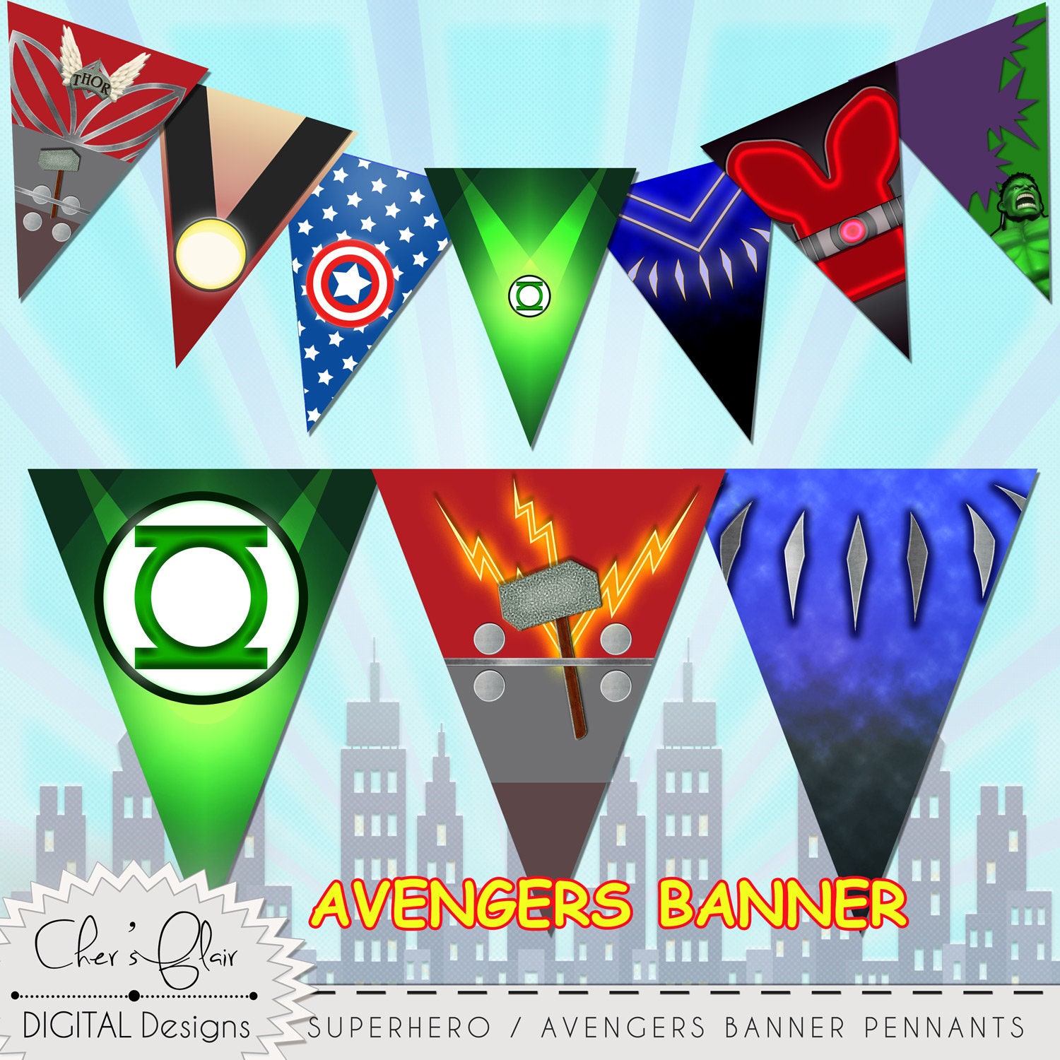 SUPERHERO AVENGERS BANNER Avengers Digital Banner Pennants | Etsy