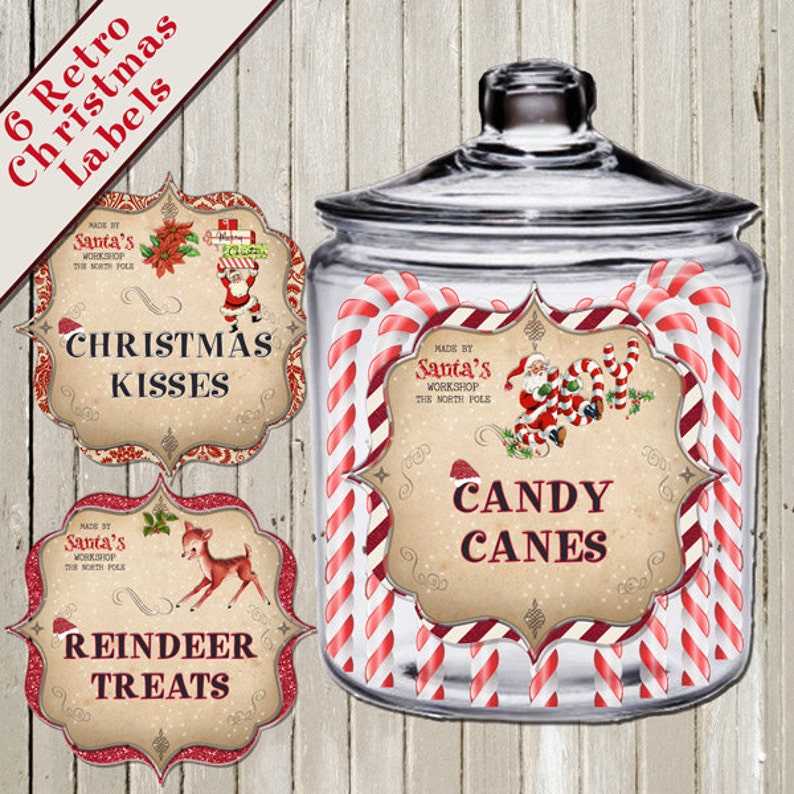 RETRO CHRISTMAS Jar LABELS Christmas Treat Bag Labels | Etsy