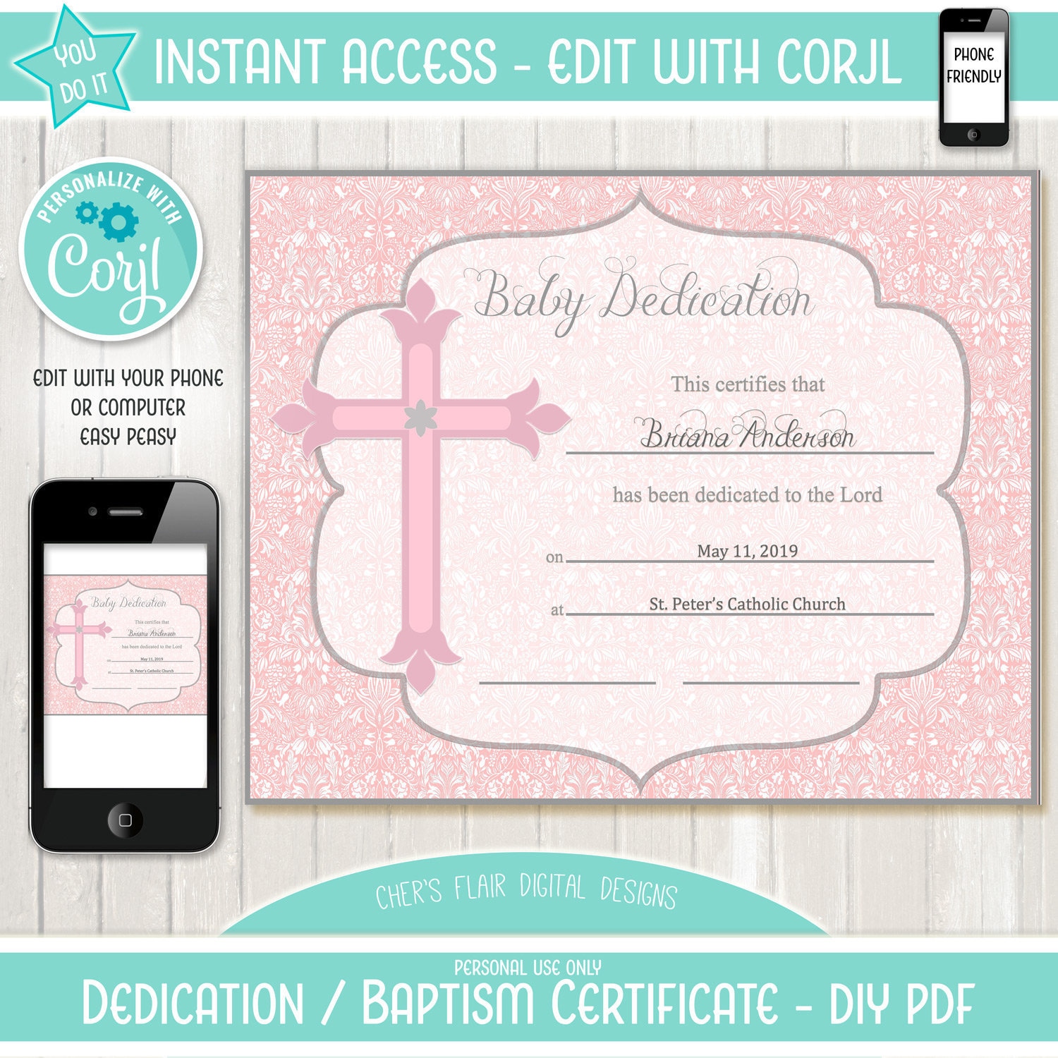BABY DEDICATION CERTIFICATE Official Baby Dedication  Etsy In Baby Dedication Certificate Template