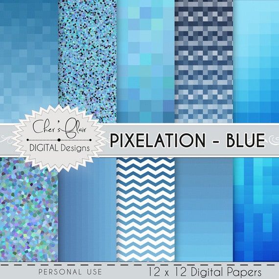 Pixelation In Blue Blue Ombre Pixelated Digital Scrapbook Etsy