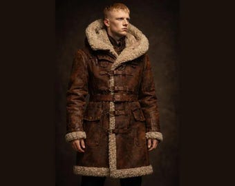 Vintage Distressed Brown Leather Aviator Coat | 90s Grunge Shearling Winter Jacket