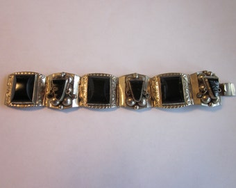 Vintage Silver and Onyx Bracelet