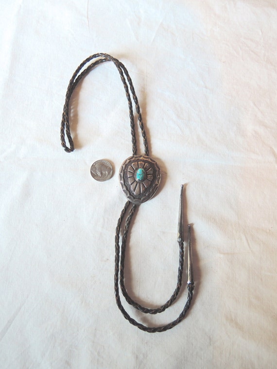 Handsome Turquoise and Silver Bolo - image 2