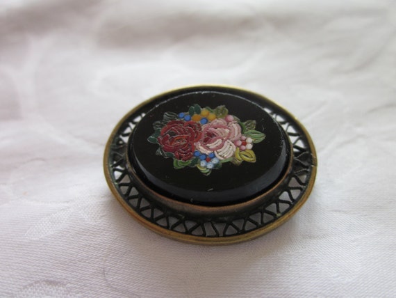 Lovely 1930's Hand Painted Floral Pin - image 1