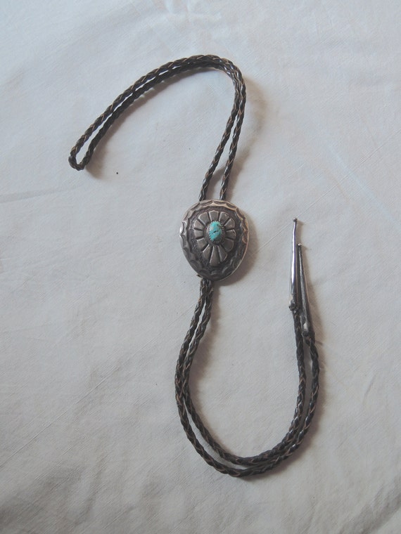 Handsome Turquoise and Silver Bolo - image 1