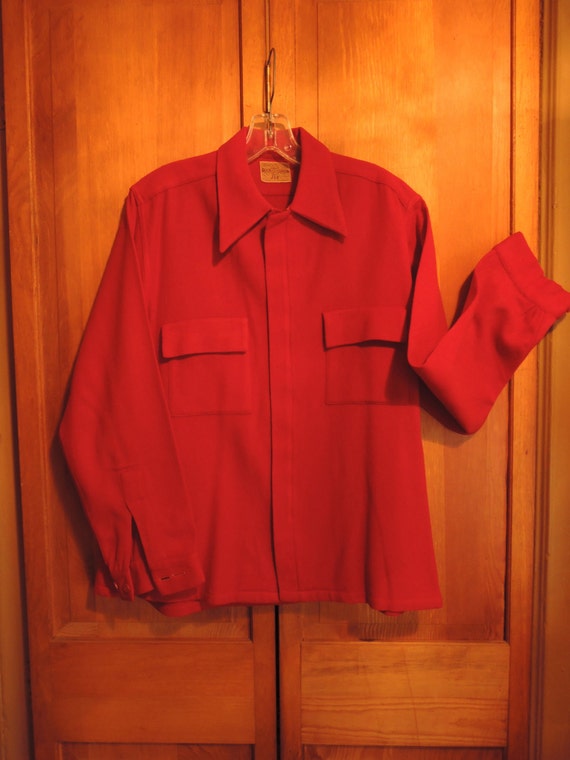 Red Wool Zip Front Shirt