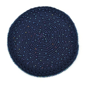 Navy Blue Crochet Beaded Kippot for Women or Men, Fair Trade Judaica, Dark Blue Kippa