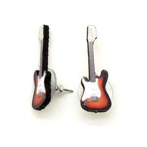 Electric Guitar Earrings | Eco Friendly Music Earrings made from Recycled Wood - Gift for Rock Band Guitarist - Guitar Stud Earrings