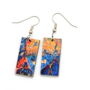Chagall Earrings, Circus Horse Fair Trade Rectangle Laser Cut Wood Dangles