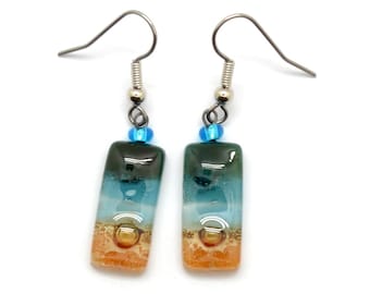 Blue Glass Earrings, Small Glass Dangles for Summer Fashion, Fair Trade Gift for Eco Conscious Friend, Fair Trade Jewelry for Beach Wear