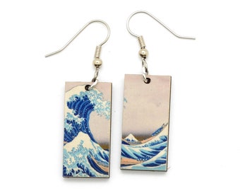 The Great Wave Earrings, Japanese Artist Hokusai Earrings, Famous Art Earrings, Fair Trade Gift