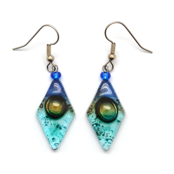 Blue Glass Earrings, Perfect Colors All Year Long, Gift for Woman with Classic Style, Affordable Fair Trade Earrings