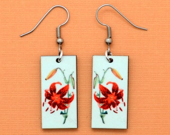 Orange Lily Earrings - These Lily Flowers make a great Vintage Fashion Statement, Fair Trade & Eco-Friendly