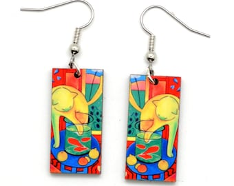 Matisse Cat Earrings, Cat with Red Fish by Henri Matisse, Famous Painting Earrings, Affordable Cat Lover Gift.