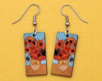 Sunflower Earrings for a Nature Lover Gift, Gardener Jewelry features Van Gogh Flowers, Gift for Florist, Plant Mom Gift