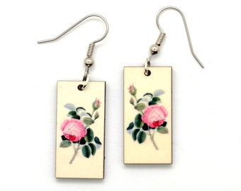 Vintage Inspired Rose Earrings, I Love You Gift from Antique Botanical Illustration, Fair Trade & Eco-Friendly