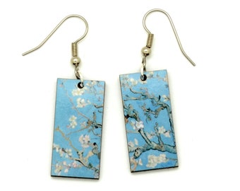 Van Gogh Almond Blossoms Earrings, Vincent Van Gogh Flower Earrings, Famous Art Dangles, Affordable Gift Idea Under 20.