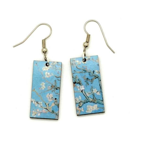 Van Gogh Almond Blossoms Earrings, Vincent Van Gogh Flower Earrings, Famous Art Dangles, Affordable Gift Idea Under 20.