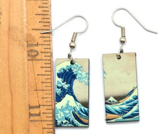 Great Wave Earrings, Iconic Art Dangle Earrings, Japanese Artist Hokusai Earrings, Fair Trade Gift