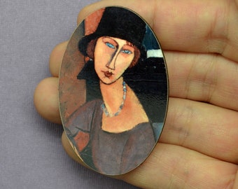 Modigliani Art Pin, Famous Art Pin features Artist Muse, Judaica Gift for Chanukah, Fair Trade Jewelry