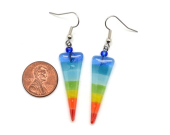 Rainbow Glass Dangle Earrings – Pride LGBTQ Jewelry, Chakra Color Earrings, Fair Trade Gift for Lesbian Friend
