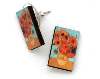 Van Gogh Stud Earrings, Fine Art Earrings, Sunflower Painting Jewelry, Flower Stud Earrings, Gift For Women of any Age!