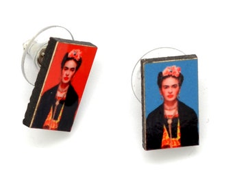 Small Frida Kahlo Earrings, Colorful Frida Stud Earrings, Famous Art features Mexican Artist Frida Kahlo Wearing Her Iconic Flower Headpiece