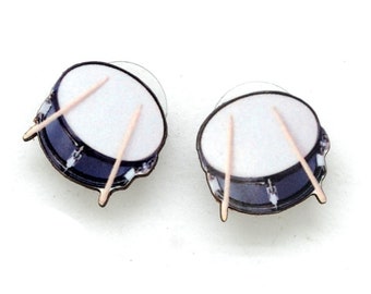 Snare Drum Stud Earrings are Eco Friendly & made from Recycled Wood - Gift for Percussionist or Drummer - Fair Trade Jewelry